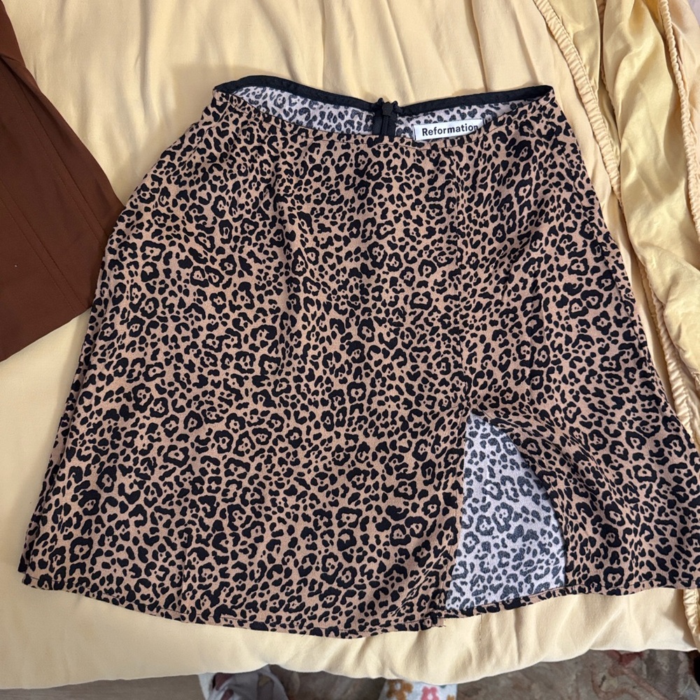 Reformation Animal Print Mini Skirt - Tan and Black